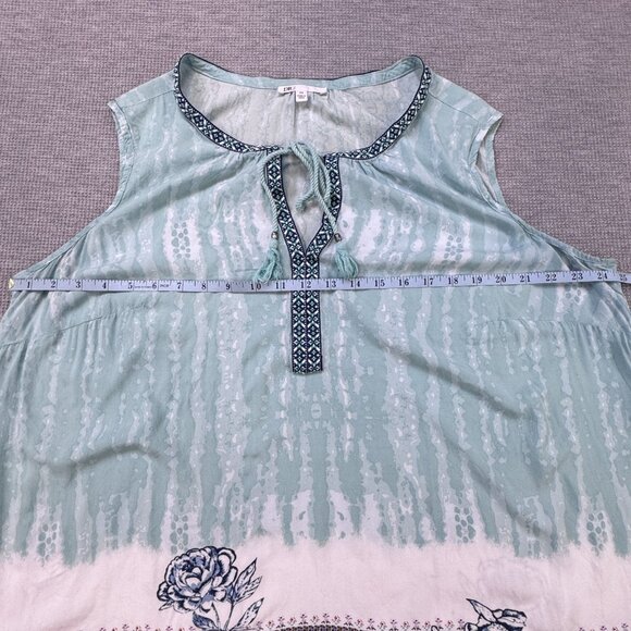 DR2 Womens Tunic Top Blue Sleeveless Tie Dyed Rose Rayon Tie Fringe Boho Size 2X - Picture 9 of 12